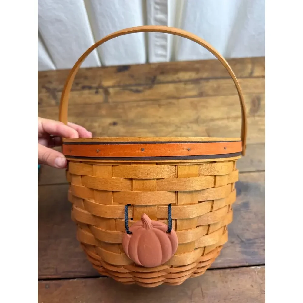 Longaberger 1995 Pumpkin Basket No. 19402 Lid + Plastic Insert + Cloth Liner